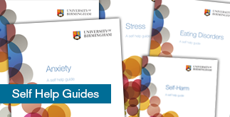 Various University of Birmingham self-help brochures fanned out.