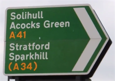 Sparkhill signpost A34