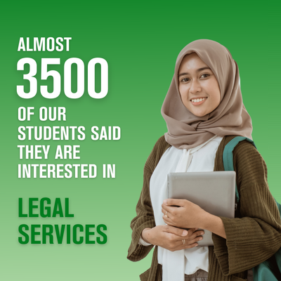 Almost 3500 of our students said they are interested in Legal services