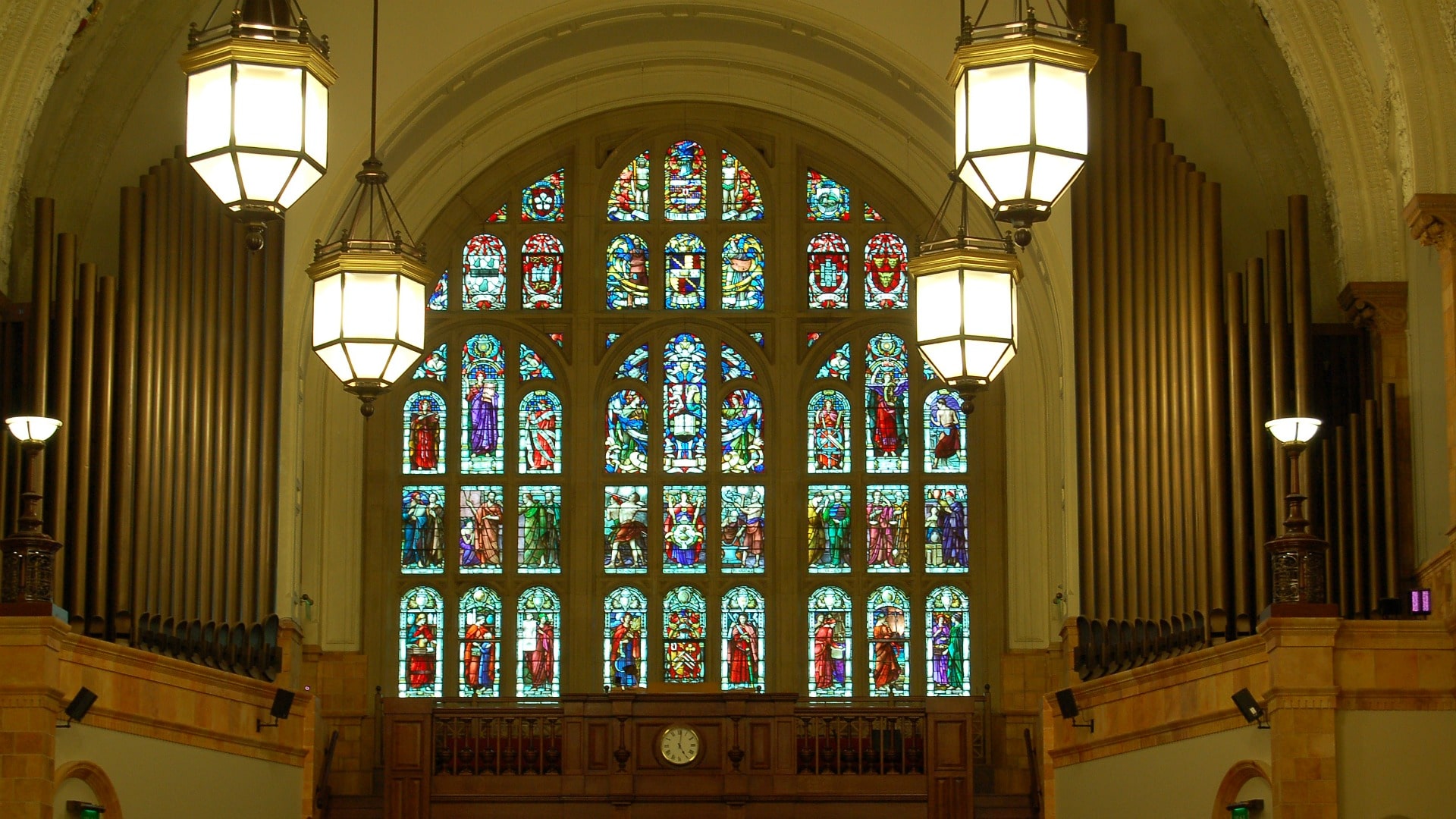The south window of the Great Hall, University of Birmingham.