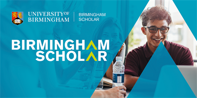 Birmingham Scholar promo images featuring Scholar logo and a student