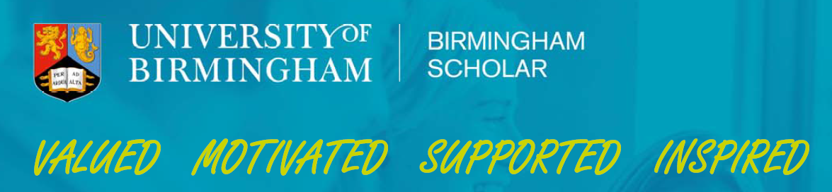 Birmingham Scholar banner with keywords Valued, Motivated, Supported, Inspired