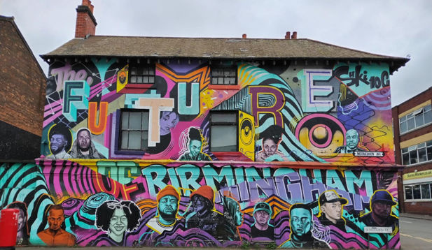 A Birmingham building with graffiti