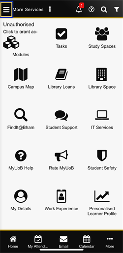 A screenshot showing the MyUoB app tiles.