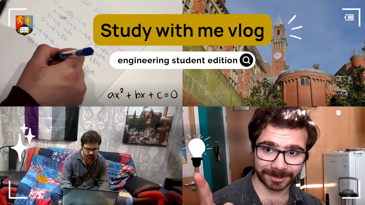 Robert's study vlog thumbnail shows him writing, on campus, and at home.